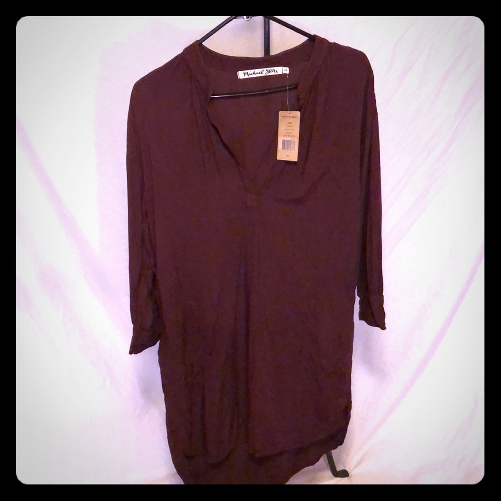 NWT Michael Stars burgundy 3/4 tunic w pockets